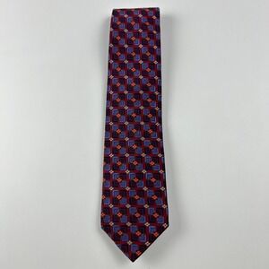 Vintage Mark Pendleton Red Blue Orange Geometric 100% Silk Tie USA
